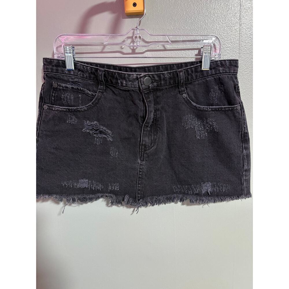 Free People Black Distressed Denim Mini Skirt - Size 8